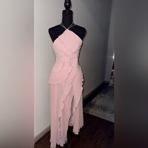 Elegant Pink Halter Dress